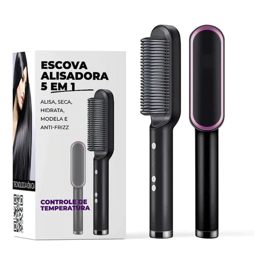 Escova Quente Alisadora 5 em 1 Seca, Alisa, Hidrata, Modela, Anti Frizz Cabelo Liso Perfeito - Madame Ana